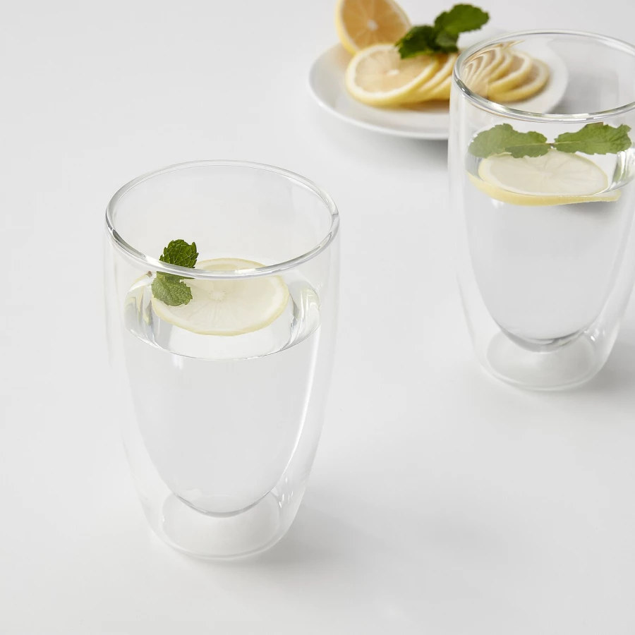 Набор стаканов с двойными стенками, 2 шт. - IKEA PASSERAD, 450 мл, прозрачный, ПАССЕРАД ИКЕА (изображение №2)