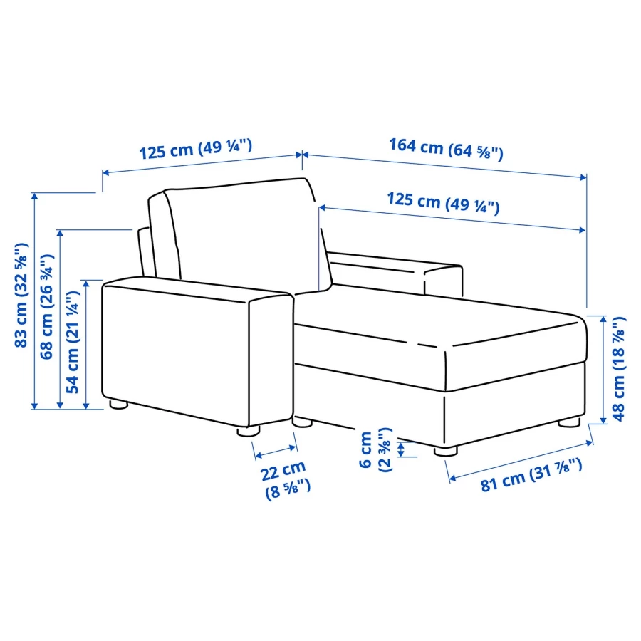Кресло-кровать - IKEA VIMLE, 125х164х83 см, серый, ВИМЛЕ ИКЕА (изображение №7)