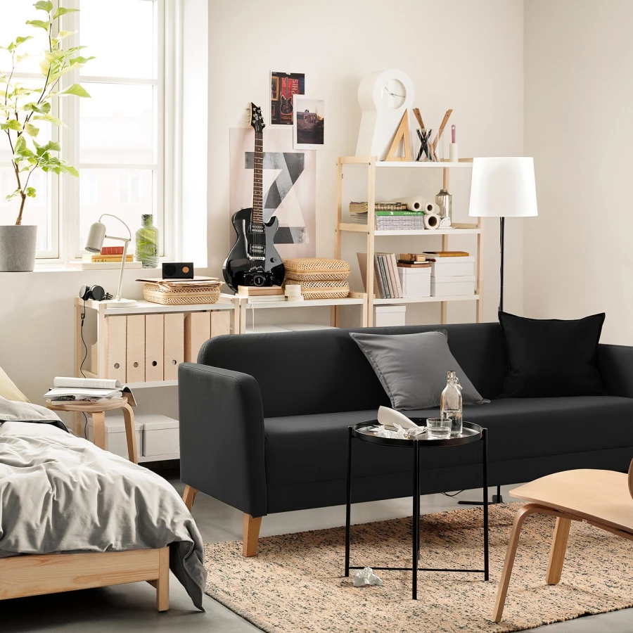 3-местный диван - IKEA LINANÄS/LINANAS, 76x80,5x197см, черный, ЛИНАНАС ИКЕА (изображение №4)