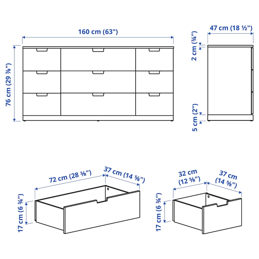 Комод - IKEA NORDLI/НОРДЛИ ИКЕА, 47х76х160 см, белый (изображение №4)