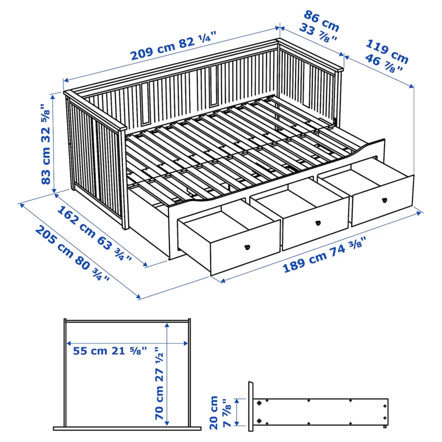 Комплект мебели д/спальни  - IKEA HEMNES, 200x80см, белый, ХЕМНЭС ИКЕА (изображение №7)