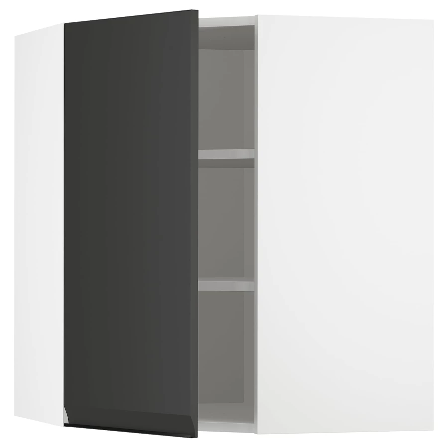 Угловой навесной шкаф с полками - METOD  IKEA/  МЕТОД ИКЕА, 80х68 см, белый/черный (изображение №1)