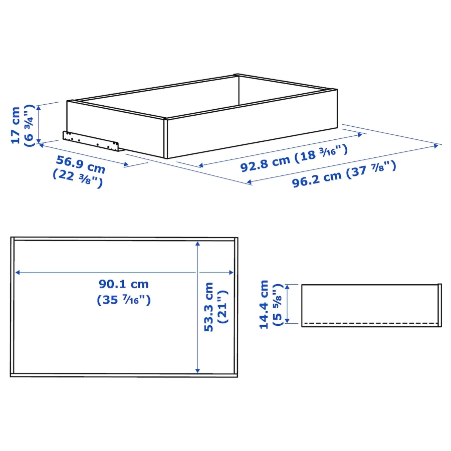 Ящик с фронтальной панелью - IKEA KOMPLEMENT, 100x58 см, темно-серый КОМПЛИМЕНТ ИКЕА (изображение №3)