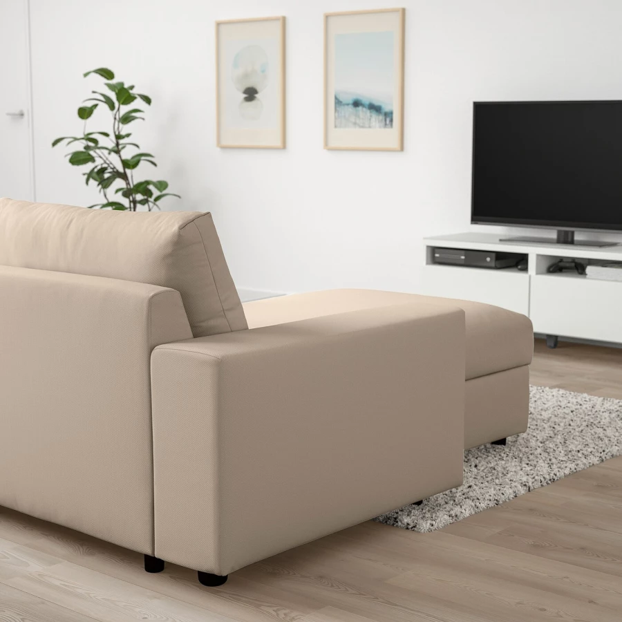 3-местный диван с шезлонгом - IKEA VIMLE, 98x285см, бежевый, ВИМЛЕ ИКЕА (изображение №5)