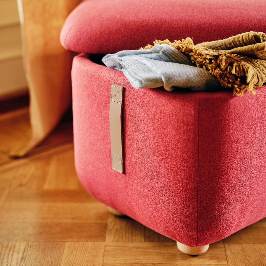 Кресло с подлокотником и пуф - IKEA OSKARSHAMN, 82х96х101 см, красный, ОСКАРСХАМН ИКЕА (изображение №5)