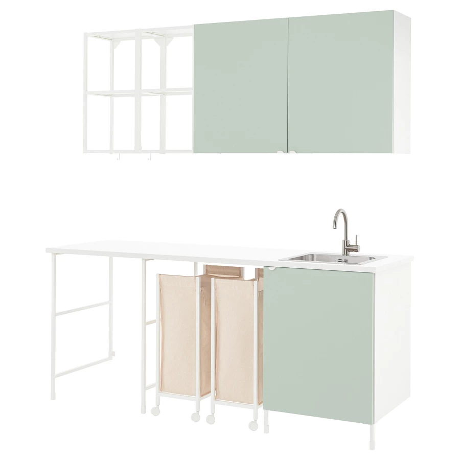Комбинация для ванной - IKEA ENHET, 203х63.5х90.5 см, белый/светло-зеленый, ЭНХЕТ ИКЕА (изображение №1)