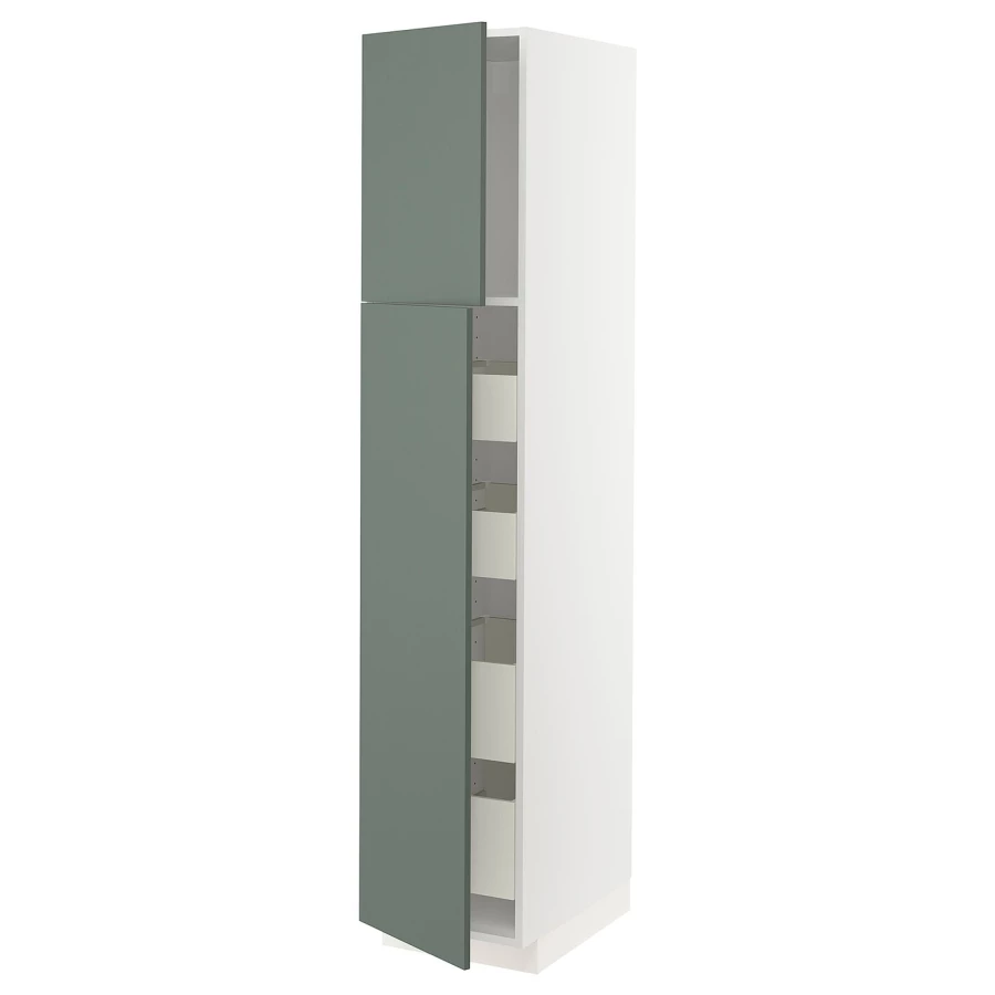 Высокий шкаф - IKEA METOD/MAXIMERA/МЕТОД/МАКСИМЕРА ИКЕА, 200х60х40 см, белый/серо-зеленый (изображение №1)