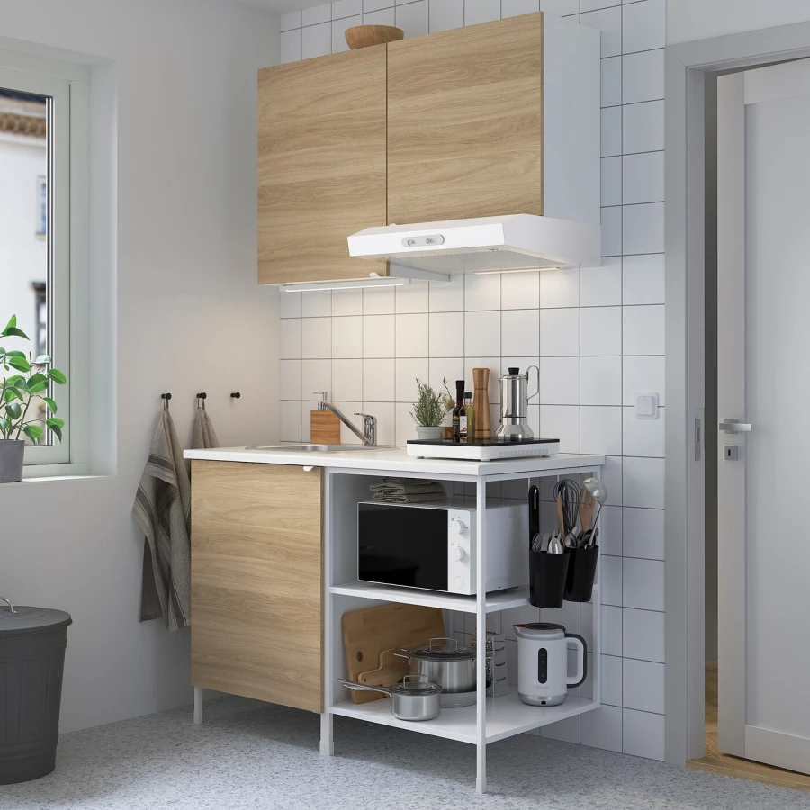 Кухонная комбинация для хранения вещей - ENHET  IKEA/ ЭНХЕТ ИКЕА, 123х63,5х222 см, белый/бежевый (изображение №2)