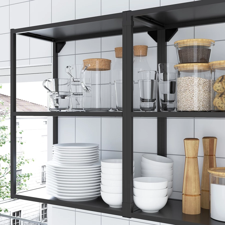 Кухонная комбинация для хранения вещей - ENHET  IKEA/ ЭНХЕТ ИКЕА, 123х63,5х222 см, белый/серый/бежевый/черный (изображение №9)
