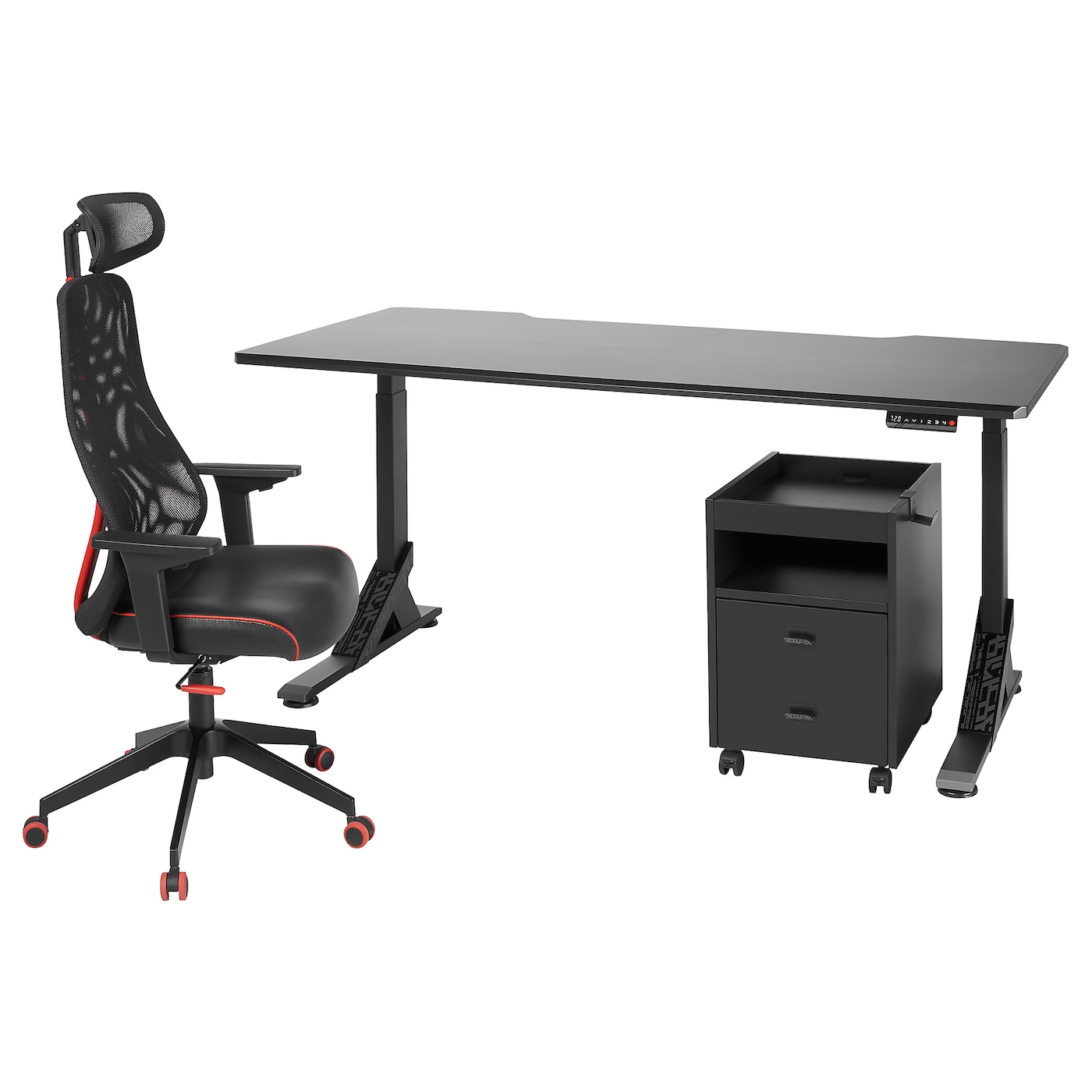 Игровой стол и стул с тумбой - IKEA UPPSPEL/MATCHSPEL, черный, 180х80х140-180 см, УППСПЕЛ/МАТЧСПЕЛ ИКЕА
