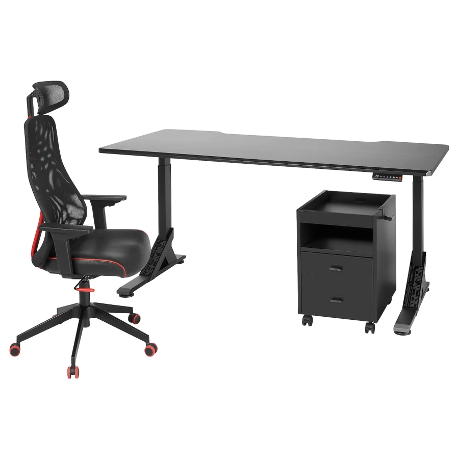 Игровой стол и стул с тумбой - IKEA UPPSPEL/MATCHSPEL, черный, 180х80х140-180 см, УППСПЕЛ/МАТЧСПЕЛ ИКЕА (изображение №1)