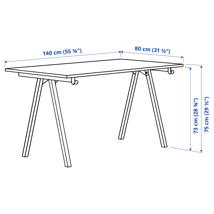 Письменный стол - IKEA TROTTEN, 140х80 см, бежевый/антрацит, ТРОТТЕН ИКЕА (изображение №10)