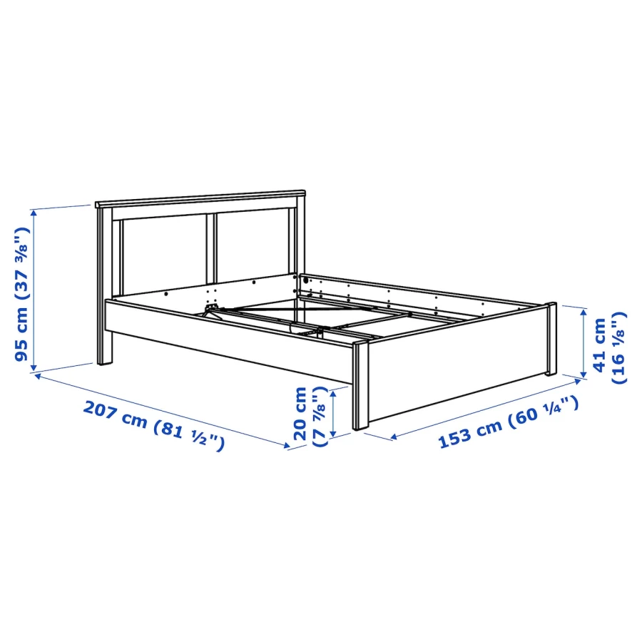 Каркас кровати - IKEA SONGESAND/LURÖY/LUROY, 200х140 см, белый, СОНГЕСАНД/ЛУРОЙ ИКЕА (изображение №8)