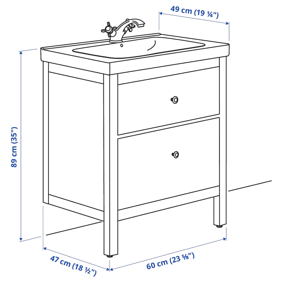 Шкаф под умывальник с 2 ящиками - HEMNES / ODENSVIK IKEA/ ХЕМНЭС /ОДЕНСВИК ИКЕА, 89х63 см, белый (изображение №6)