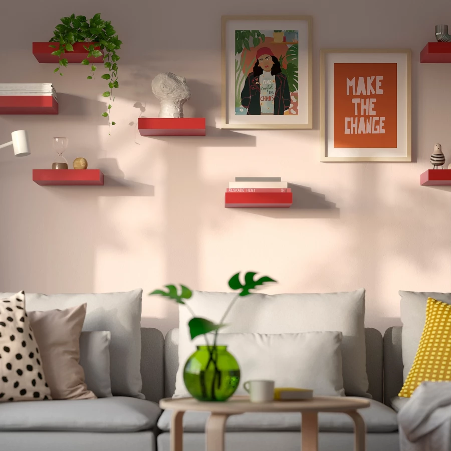 Полка настенная - LACK IKEA/ ЛАКК ИКЕА, 26х30 см, красный (изображение №2)