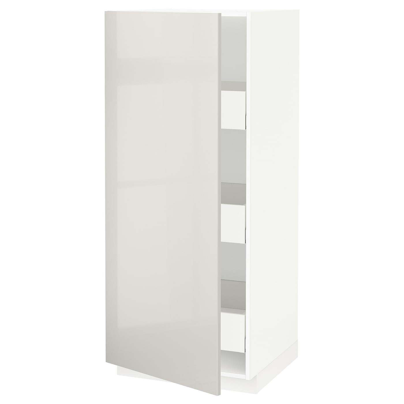 Высокий шкаф с ящиками - IKEA METOD/MAXIMERA/МЕТОД/МАКСИМЕРА ИКЕА, 140х60х60 см, белый/светло-серый глянцевый