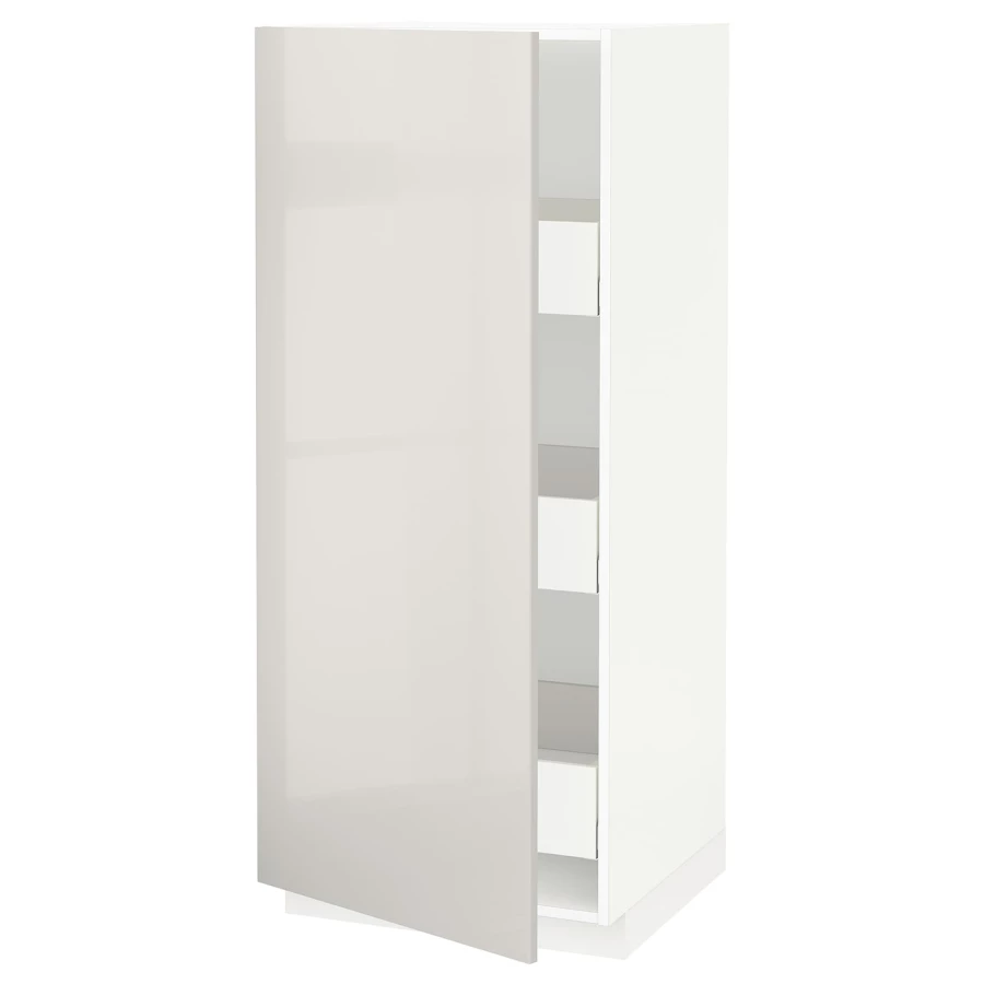 Высокий шкаф с ящиками - IKEA METOD/MAXIMERA/МЕТОД/МАКСИМЕРА ИКЕА, 140х60х60 см, белый/светло-серый глянцевый (изображение №1)