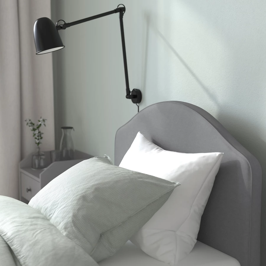 Каркас кровати с мягкой обивкой - IKEA HAUGA, 200х90 см, серый, ХАУГА ИКЕА (изображение №4)
