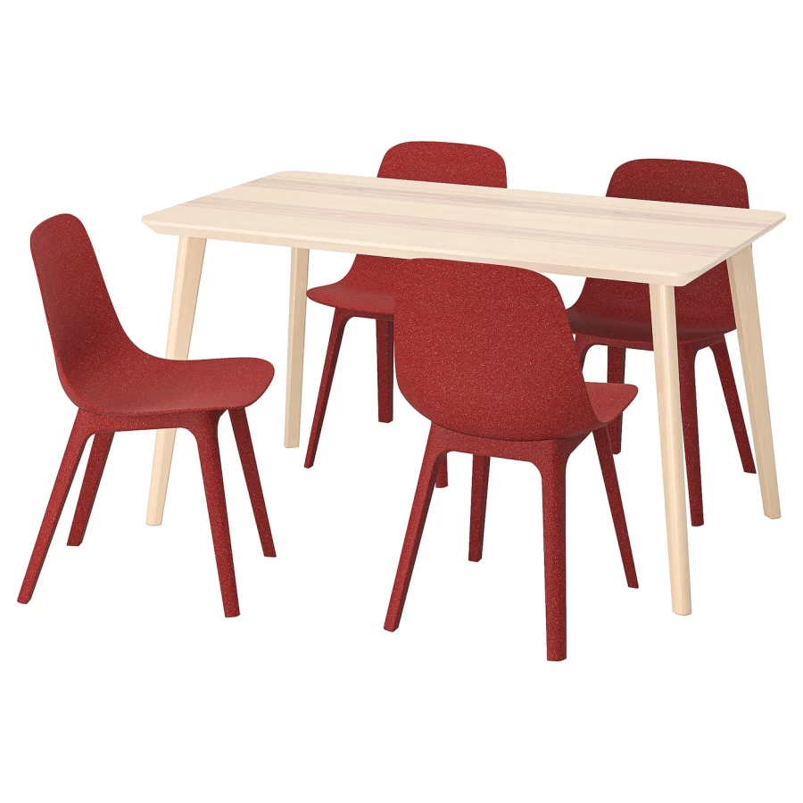 Кухонный стол - LISABO/ODGER IKEA/ ЛИСАБО/ОДГЕР ИКЕА, 140х78х74 см, красный/бежевый (изображение №1)