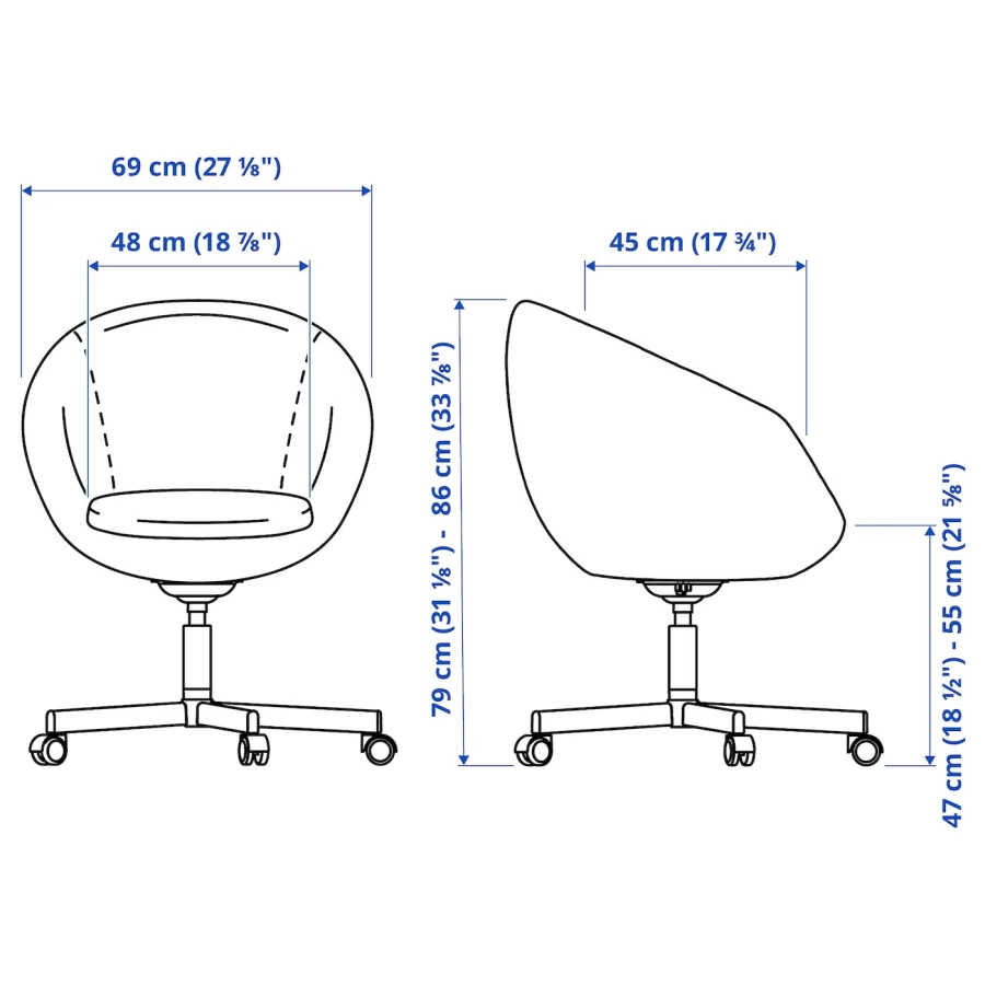 Офисный стул - IKEA SKRUVSTA/СКРУВСТА ИКЕА, 86х69х69 см, серый (изображение №7)