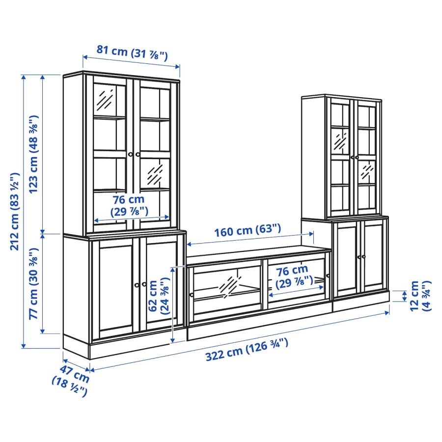 Комбинация телевизора и стеклянной двери - IKEA HAVSTA/ХАВСТА ИКЕА, 47х212х322 см, серый (изображение №9)