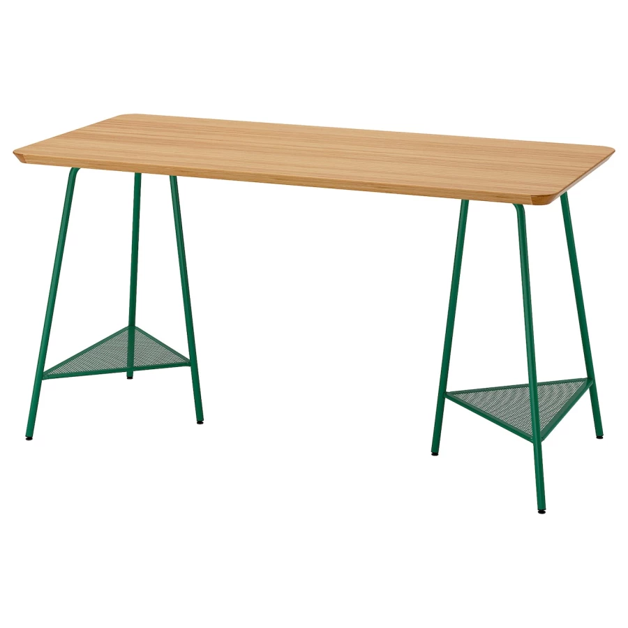 Письменный стол - IKEA ANFALLARE/TILLSLAG, 140х65 см, бамбук/зеленый, АНФАЛЛАРЕ/ТИЛЛЬСЛАГ ИКЕА (изображение №1)