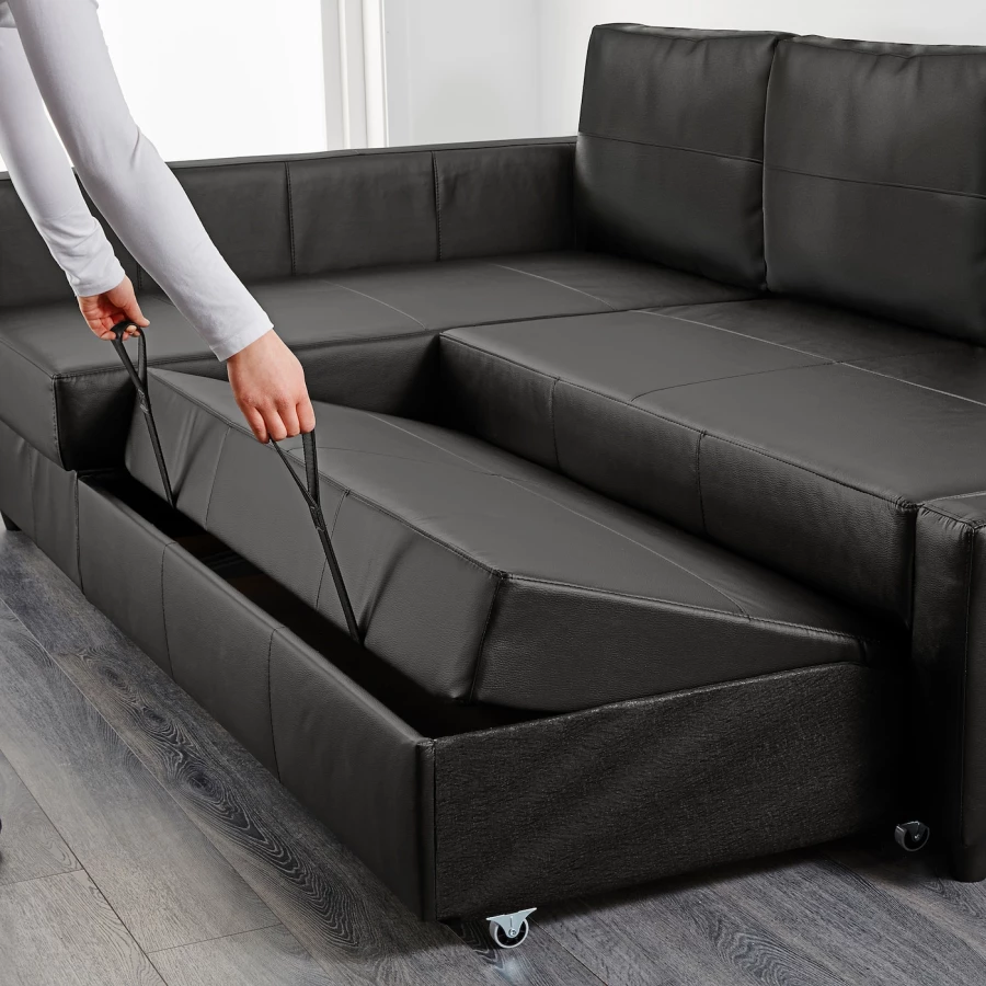 Угловой диван с функцией сна - IKEA FRIHETEN/ФРИХЕТЕН ИКЕА, 86х151х230 см, черный (изображение №5)
