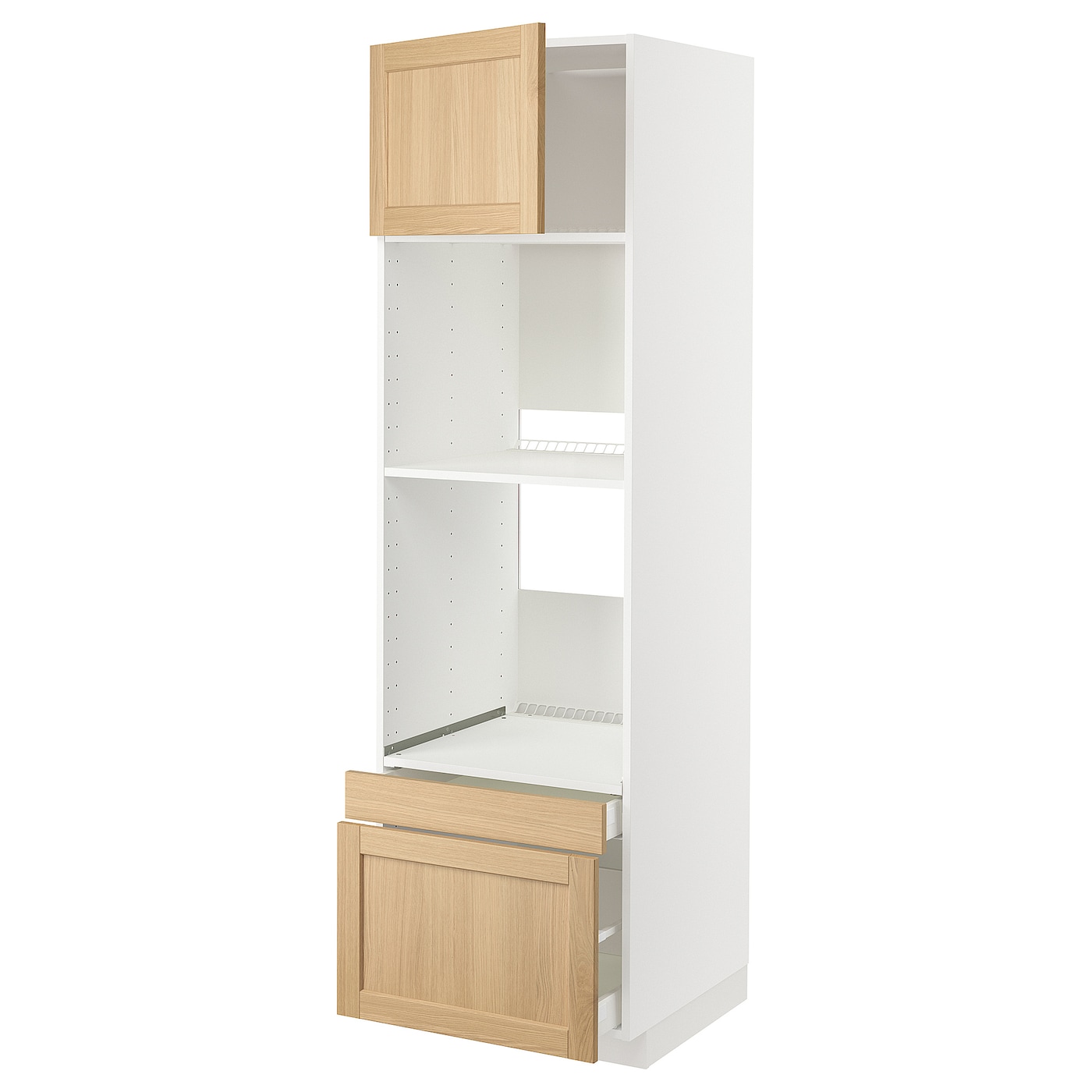Высокий шкаф с ящиками - IKEA METOD/MAXIMERA/МЕТОД/МАКСИМЕРА ИКЕА, 200х60х60 см, белый/светло-коричневый