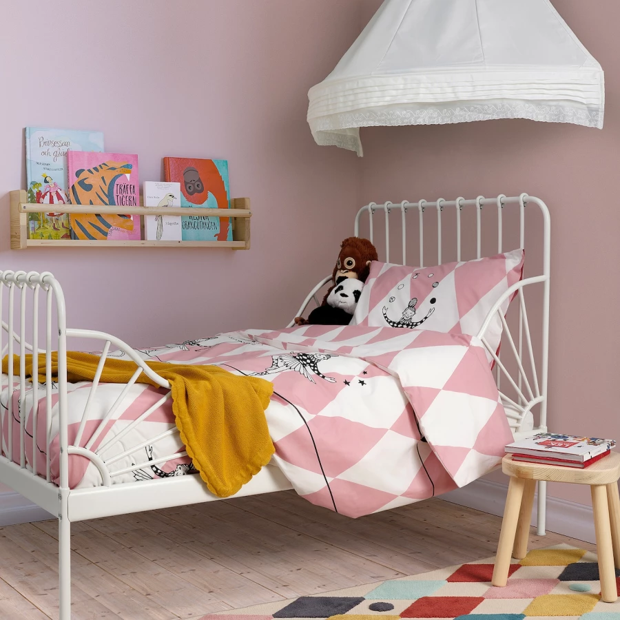 Пододеяльник и наволочка - BUSENKEL IKEA/ БУСЕНКЕЛ ИКЕА, 150х200/50х60 см, белый/розовый (изображение №4)