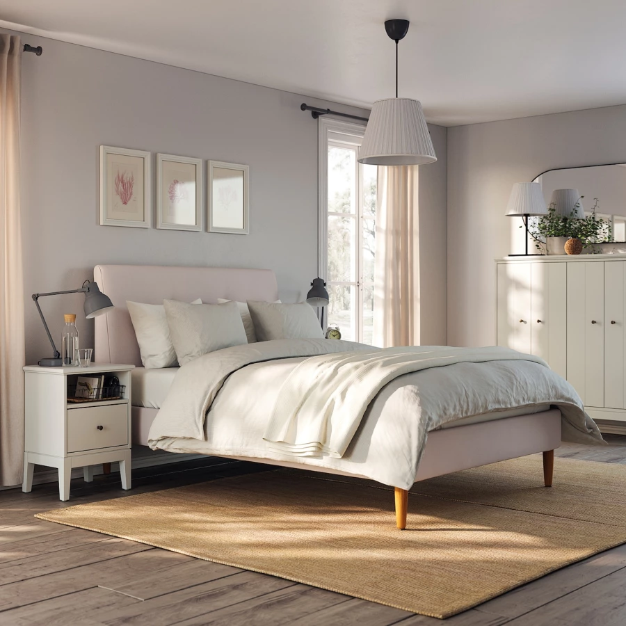 Двуспальная кровать - IKEA IDANÄS/IDANAS, 200х140 см, бледно розовый, ИДАНЭС ИКЕА (изображение №5)