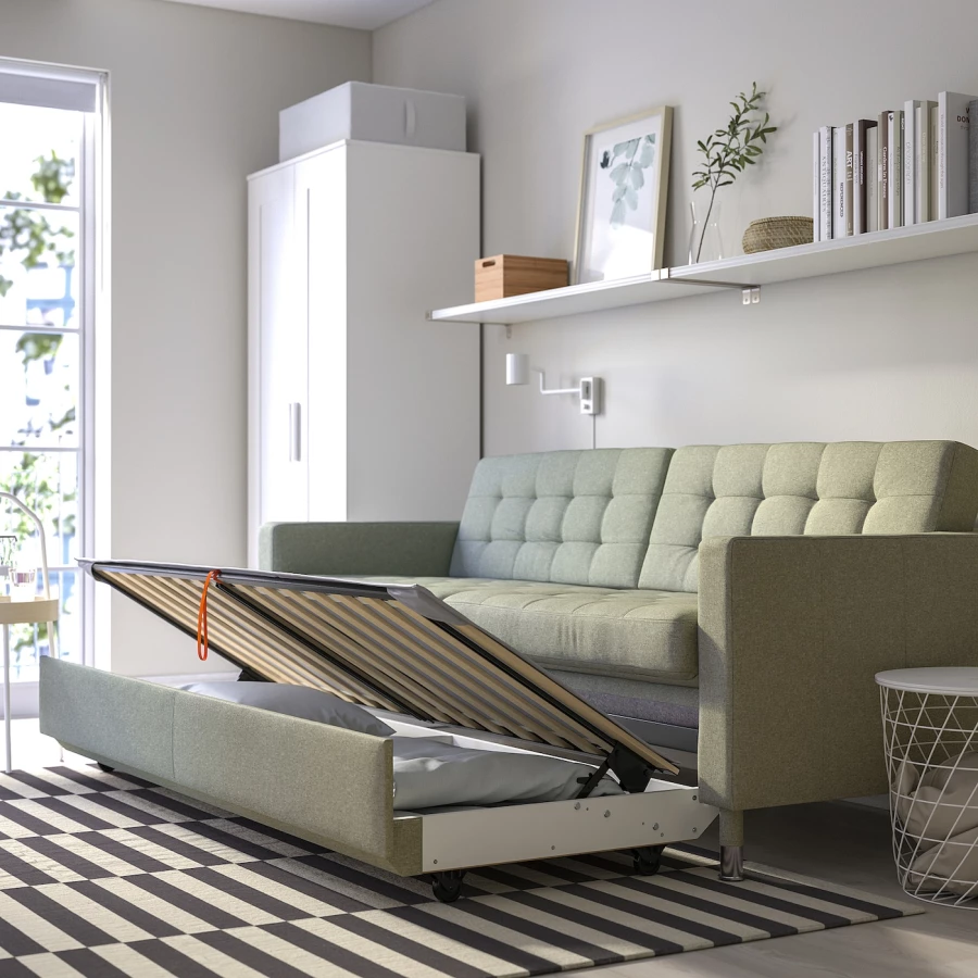 3-местный диван-кровать - IKEA LANDSKRONA, 84x92x223см, зеленый, ЛАНДСКРУНА ИКЕА (изображение №4)