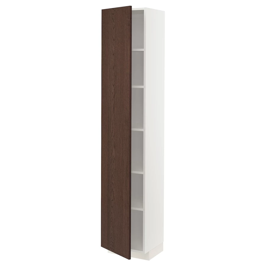 Высокий кухонный шкаф с полками - IKEA METOD/МЕТОД ИКЕА, 200х37х40 см, белый/коричневый (изображение №1)