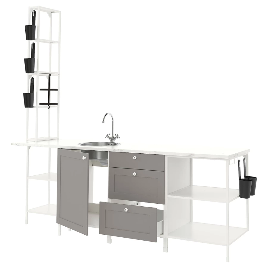 Комбинация для кухонного хранения  - ENHET  IKEA/ ЭНХЕТ ИКЕА, 243x63,5x241 см, белый/серый (изображение №1)