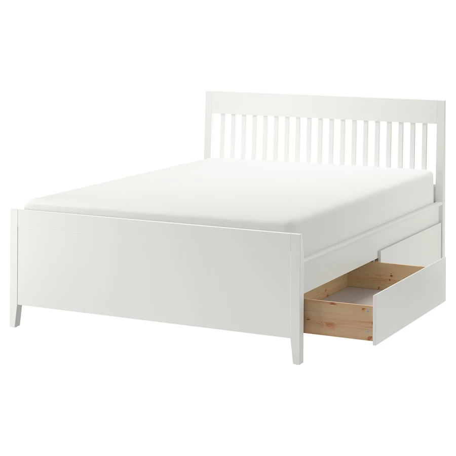 Каркас кровати с выдвижными ящиками - IKEA IDANÄS/IDANAS/LINDBÅDEN/LINDBADEN, 200х140 см, белый, ИДАНЭС/ЛИНДБАДЕН ИКЕА (изображение №1)