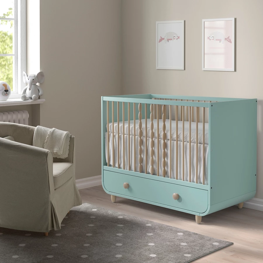 Кровать для новорожденных - IKEA MYLLRA, 60x120 см, голубой, МИЛЛРА  ИКЕА (изображение №2)