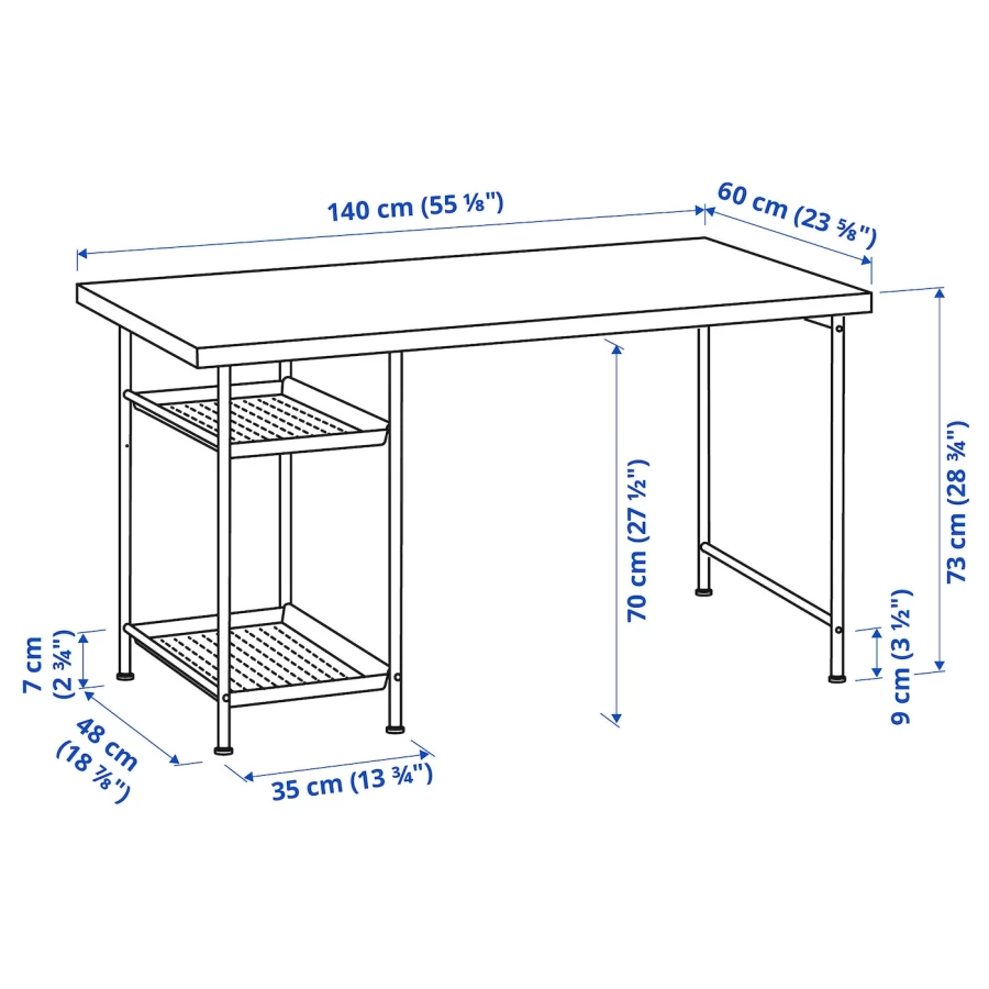 Письменный стол - IKEA MITTCIRKEL /SPÄND, 140х60 см, белый/под беленый дуб, МИТТКЕРКЕЛ/СПЭНД ИКЕА (изображение №5)