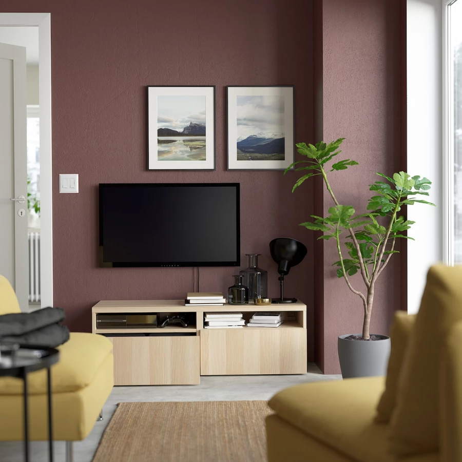 Тумба под ТВ с ящиками - IKEA BESTÅ/BESTA/БЕСТО ИКЕА, 42х39х120 см, светло-коричневый (изображение №2)