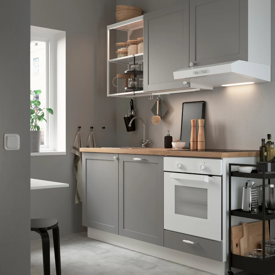 Кухня -  ENHET  IKEA/ ЭНХЕТ ИКЕА, 222х183 см, белый/серый (изображение №2)