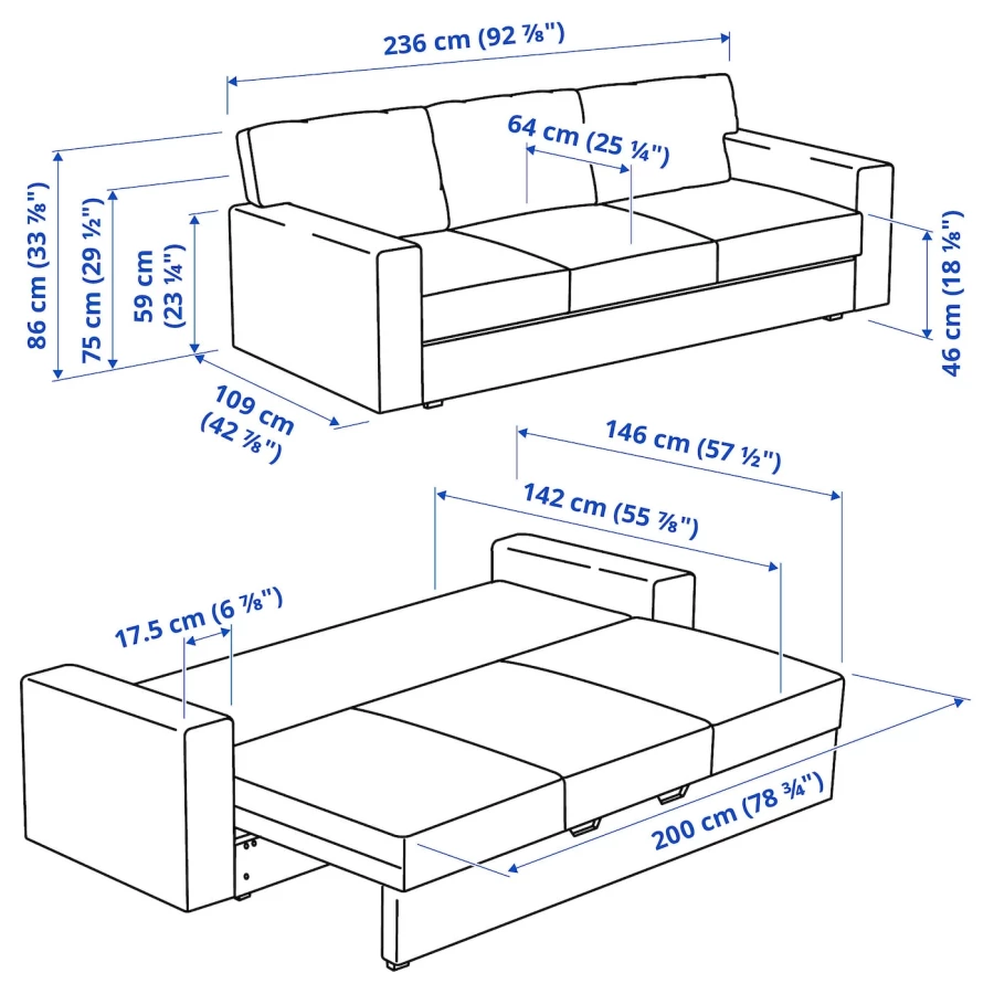 3-местный диван-кровать - IKEA BÅRSLÖV/BARSLOV/БЁРСЛОВ ИКЕА, 236х109х86 см, бирюзовый (изображение №6)