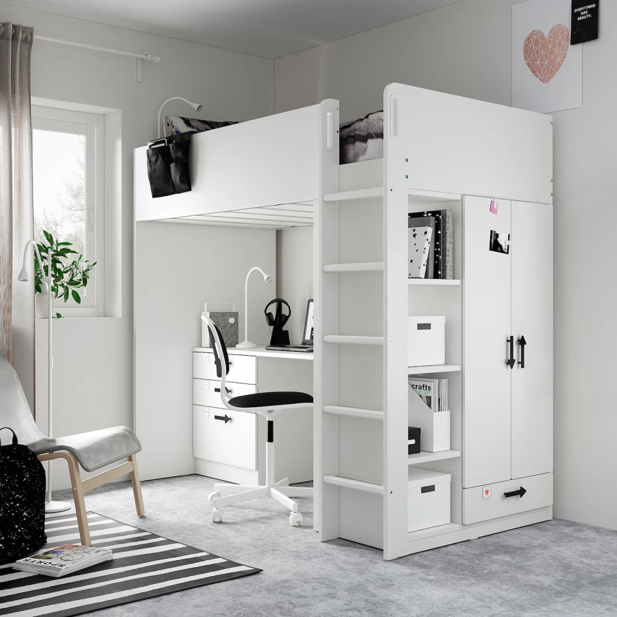 Кровать двухъярусная - IKEA SMÅSTAD/SMASTAD/СМОСТАД ИКЕА, 90x200 см, белый/черный (изображение №2)