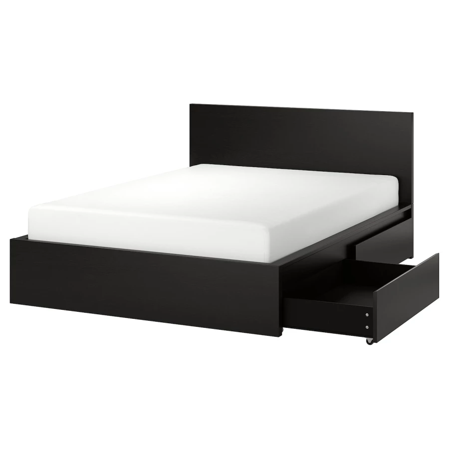 Каркас кровати с 4 ящиками для хранения - IKEA MALM/LUROY/LURÖY, 140х200 см, черно-коричневый МАЛЬМ/ЛУРОЙ ИКЕА (изображение №1)