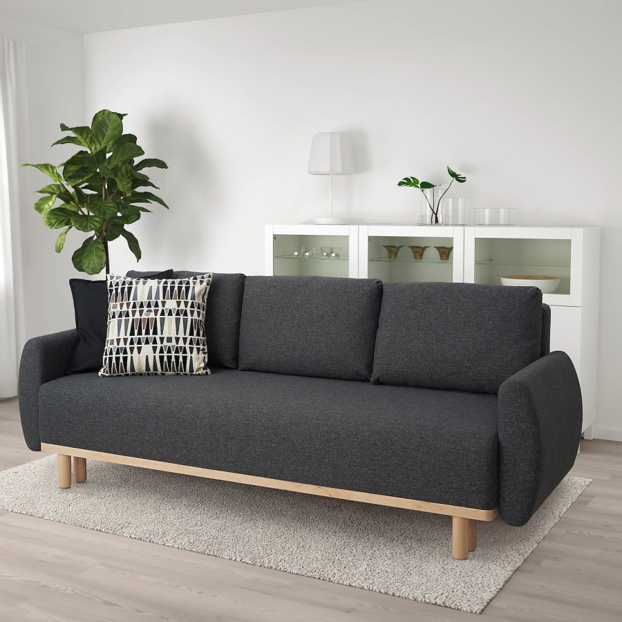 3-местный диван-кровать - IKEA GRUNNARP, 80x89x232см, темно-серый, ГРУННАРП ИКЕА (изображение №2)