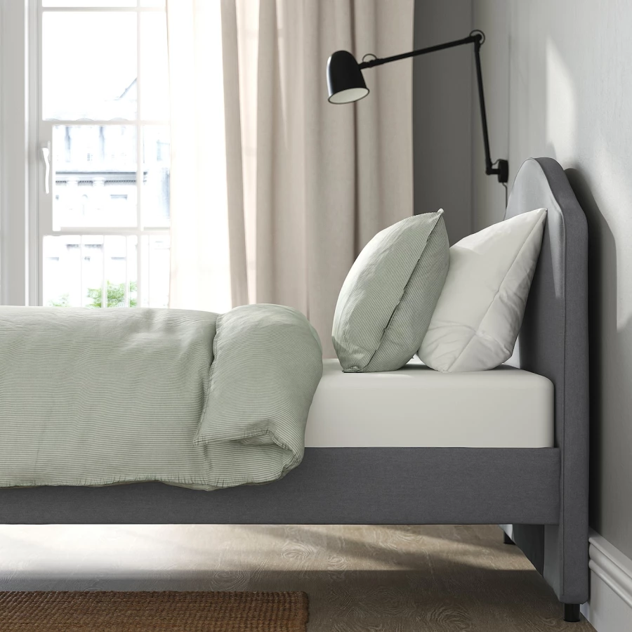 Каркас кровати с мягкой обивкой - IKEA HAUGA, 200х90 см, серый, ХАУГА ИКЕА (изображение №3)