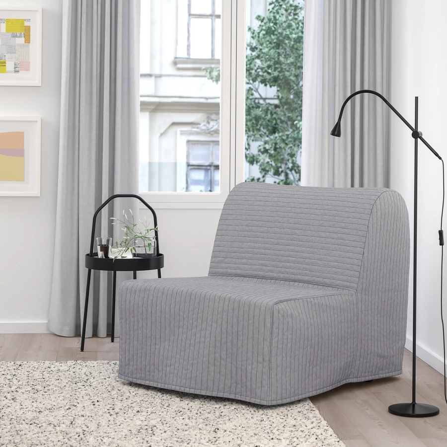 Кресло с откидной спинкой - IKEA LYCKSELE MURBO/ЛИКСЕЛЕ МУРБО ИКЕА, 87х100х80 см, серый (изображение №2)