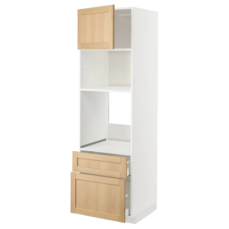 Высокий шкаф с ящиками - IKEA METOD/MAXIMERA/МЕТОД/МАКСИМЕРА ИКЕА, 200х60х60 см, белый/светло-коричневый (изображение №1)
