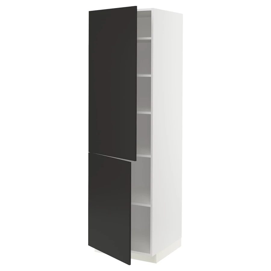 Высокий кухонный шкаф с полками - IKEA METOD/МЕТОД ИКЕА, 200х60х60 см, белый/черный (изображение №1)