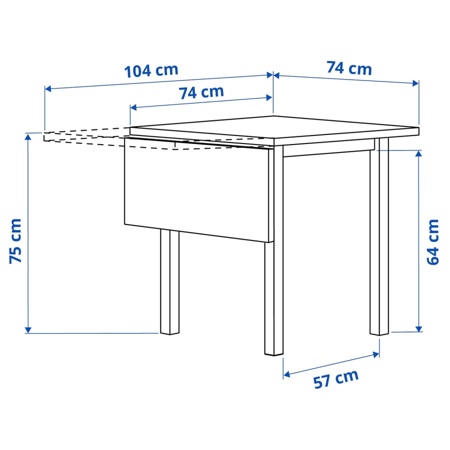 Раскладной кухонный стол - NORDVIKEN IKEA, 104х74 см, белый, НОРДВИКЕН ИКЕА (изображение №8)