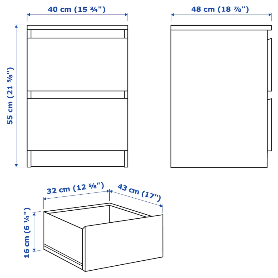 Мебель для спальни, набор из 3 предметов - IKEA MALM, 48х78х80/40х48х55 см,белый МАЛЬМ ИКЕА (изображение №7)