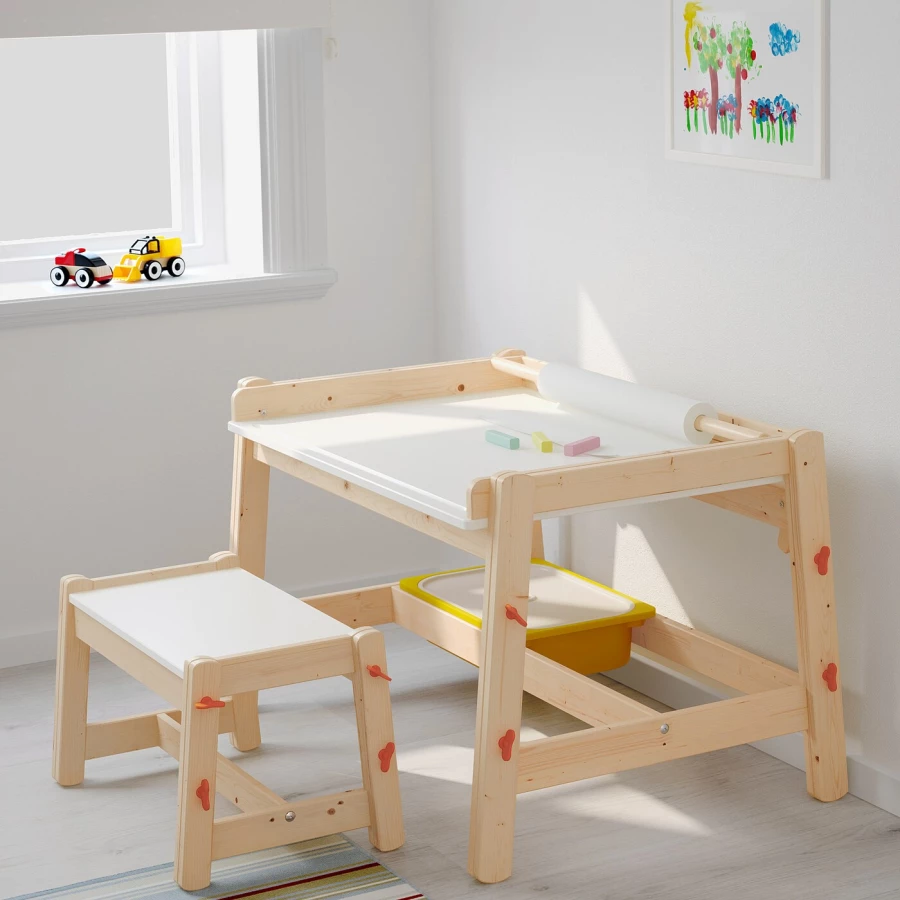 Скамья детская - IKEA FLISAT, 45х55 см, белый/светло-коричневый, ФЛИСАТ ИКЕА (изображение №2)