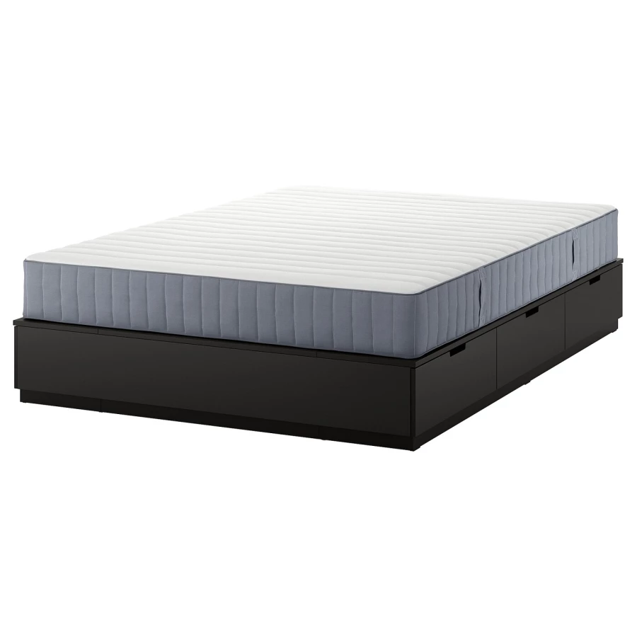 Каркас кровати с ящиком для хранения и матрасом - IKEA NORDLI, 200х140 см, черный, НОРДЛИ ИКЕА (изображение №1)